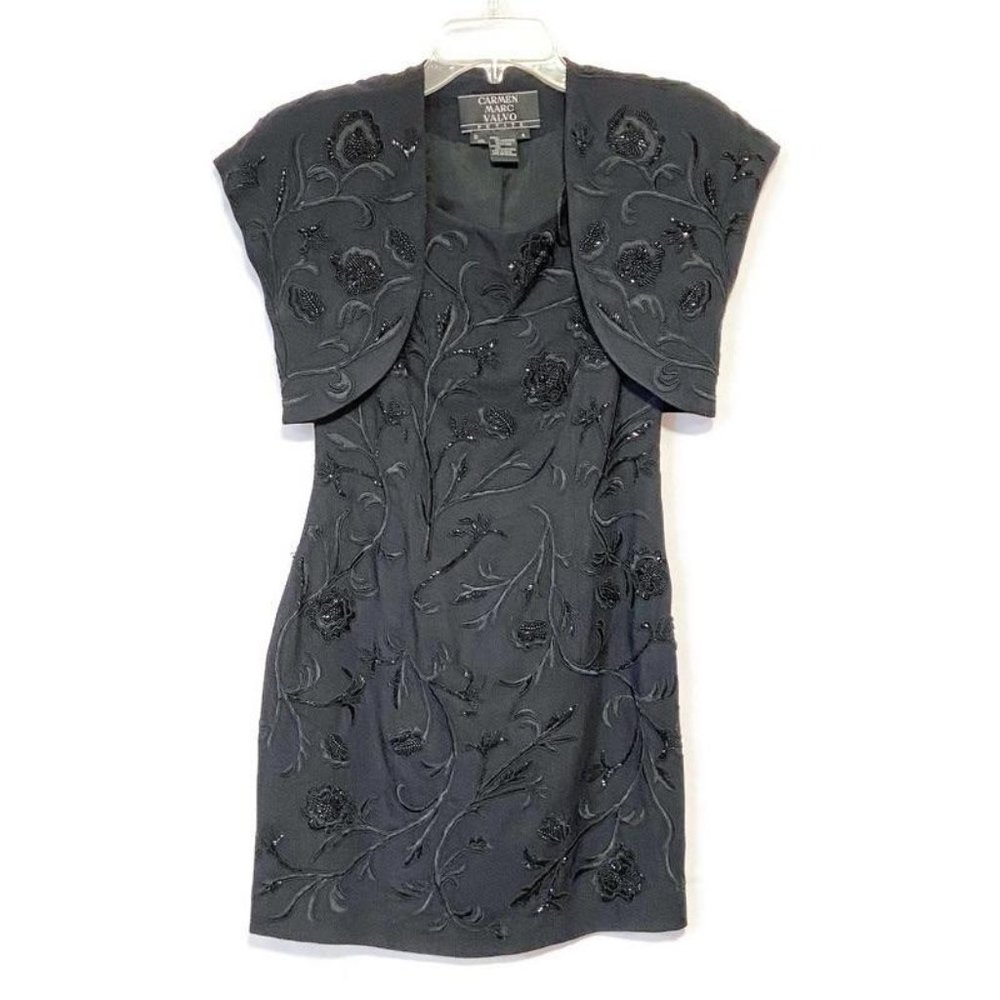 Carmen Marc Valvo Cocktail Dress & Jacket Beaded